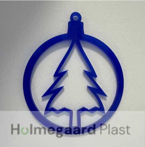 Julekugle med juletræ - variation 10 - 8 cm - Blå gennemfarvet