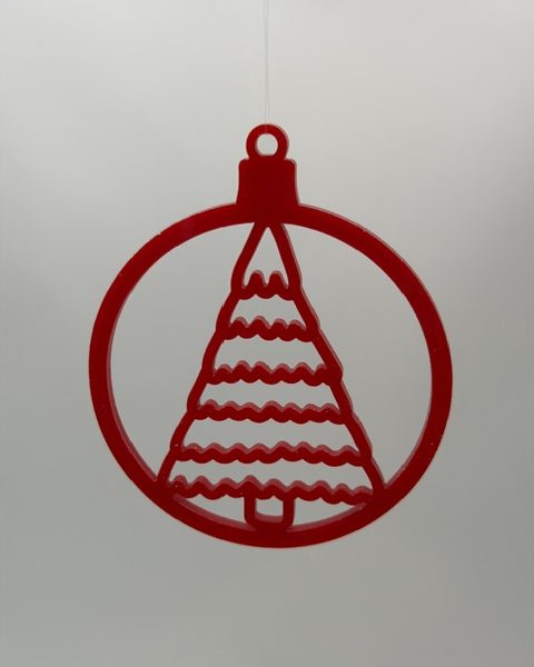 Julekugle med juletræ - variation 1 - 8 cm - Rød gennemfarvet