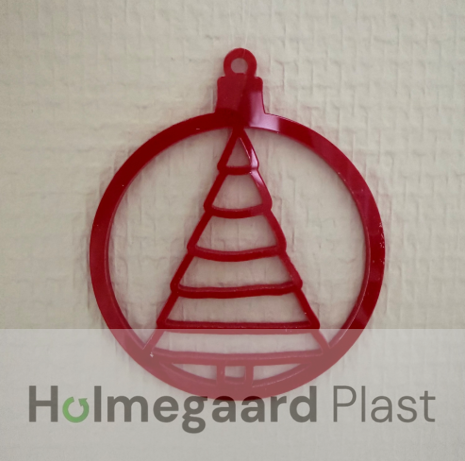Julekugle med juletræ - variation 4 - 8 cm - Rød gennemfarvet