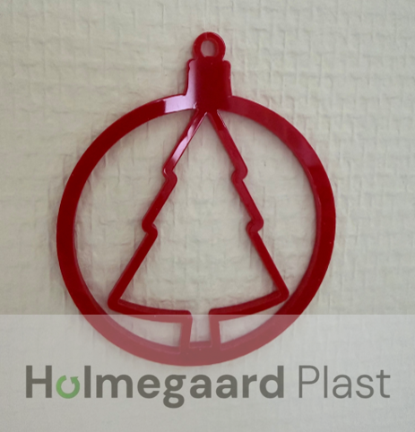 Julekugle med juletræ - variation 8 - 8 cm - Rød gennemfarvet