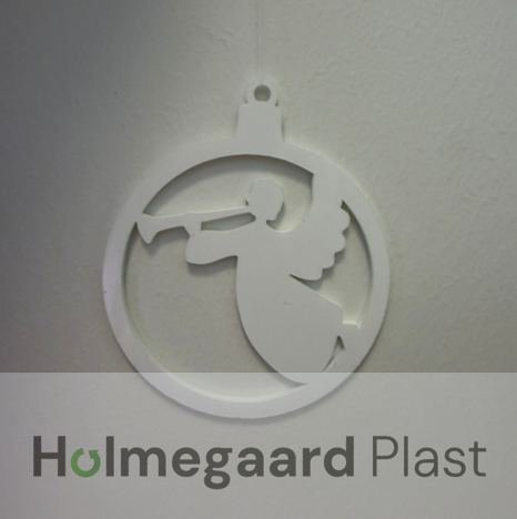 Julekugle med engel - variation 1 - 8 cm - hvid gennemfarvet
