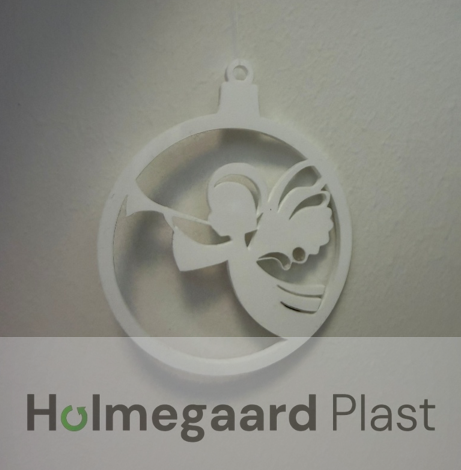 Julekugle med engel - variation 2 - 8 cm - hvid gennemfarvet