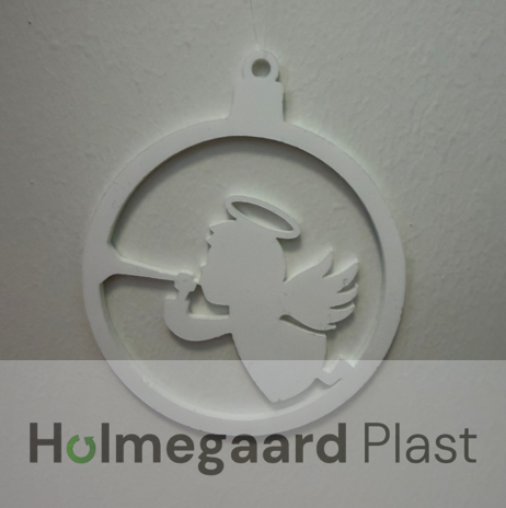 Julekugle med engel - variation 3 - 8 cm - hvid gennemfarvet